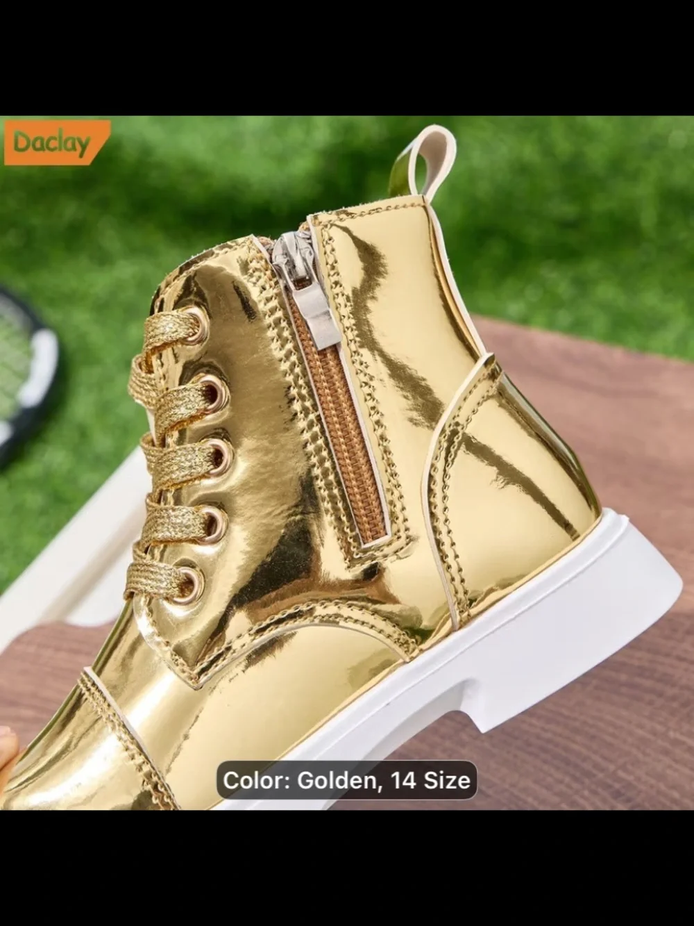 NWOT, Kids' Metallic Gold Zip Lace Boots